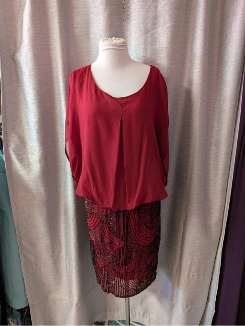 Vintage 80s Burndy Beaded Flapper Style Dress XXXL 3X
